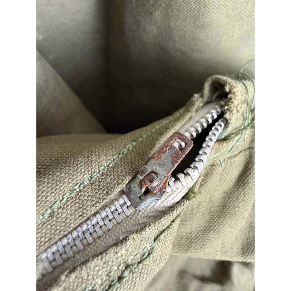 Vintage Military Surplus Canvas Duffle Bag Olive Drab Green Large 42 Inch Zipper